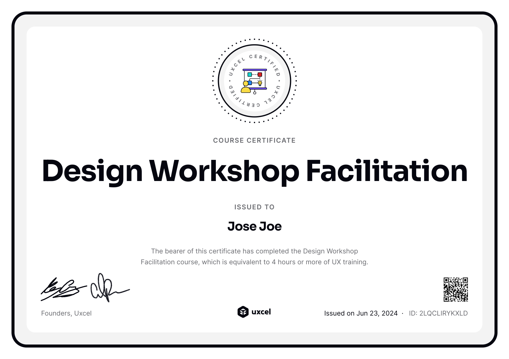 Jose Joe's certificate